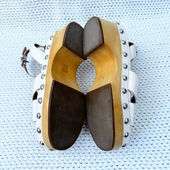 Coach NIB Astor Semi Matte Leather Chalk White Studded Platform Wood Clog Heel 6 - Picture 9 of 11